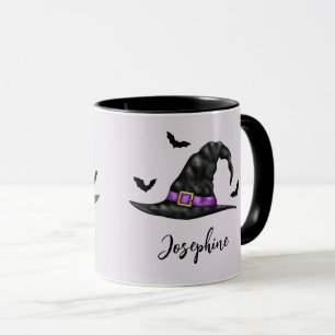 Mug Casquette De Sorcière Avec Bats Volants Et Nom Hal