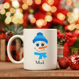Mug Casquette et écharpe bleu Snowman personnalisé