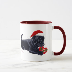 Mug Casquette noir de Père Noël de chiot de Labrador