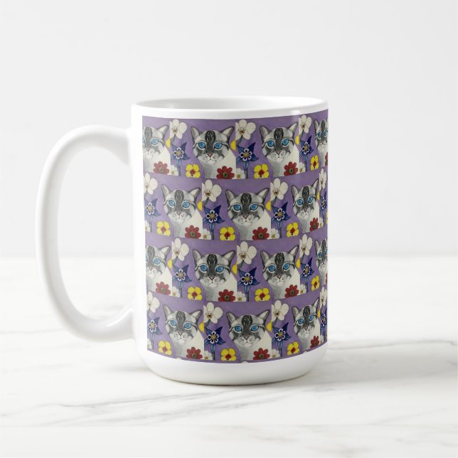 Mug cat and Flowers Classic Mug, 444 ml (Gauche)