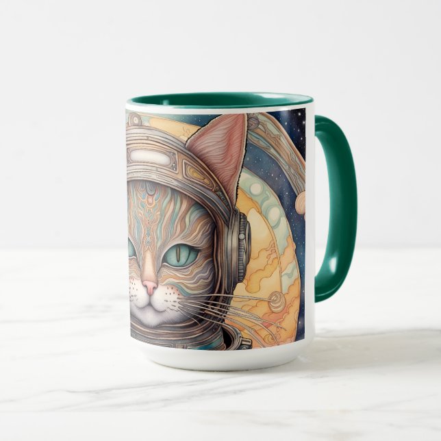 Mug Cat Astronaut art de dessins animés détaillés (Devant droit)