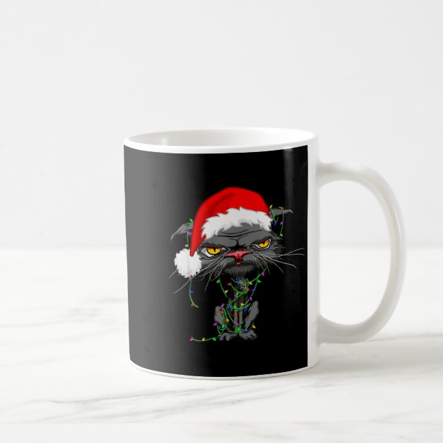 Mug Cat Christmas Lights Bored Cat Santa Hat Funny Cat (Droite)