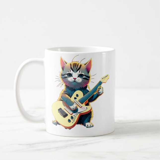 Mug Cat Guitar Music Playing Litten Instrument Funny C (Gauche)