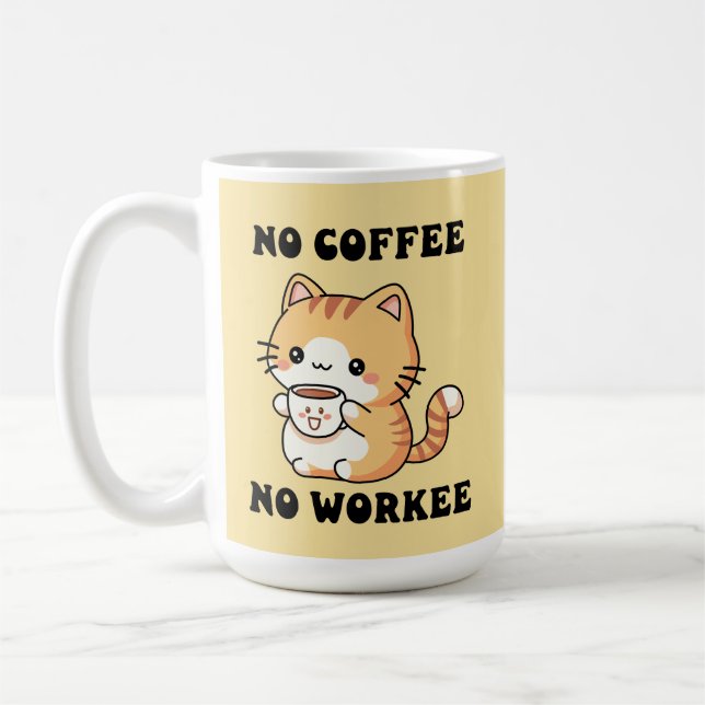 Mug Cat No Café No Workee Grumpy Feline Humour Cadeau (Gauche)