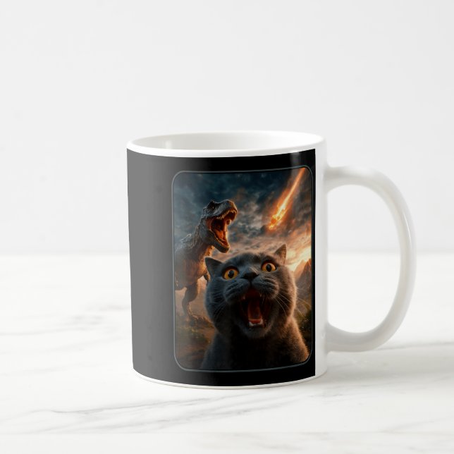 Mug Cat Selfie With T-rex Dinosaur Funny Cat T Rex Shi (Droite)