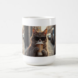 Mug Cat Sipping Coffee On A Street