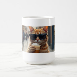 Mug Cat Sipping Coffee On A Street