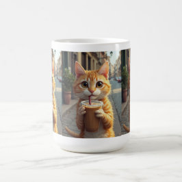 Mug Cat Sipping Coffee On A Street