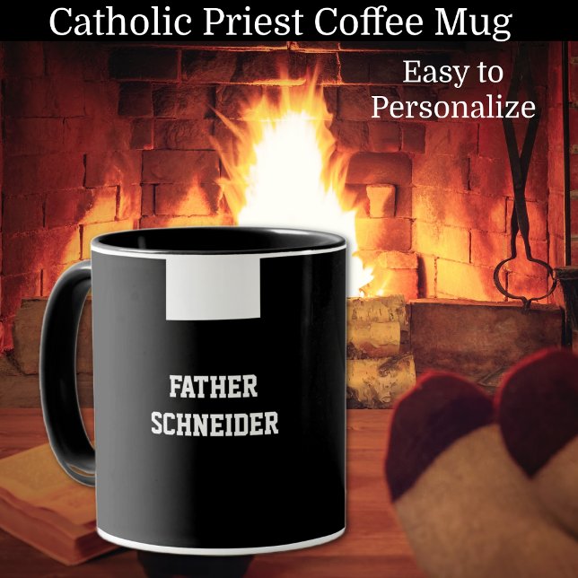 Mug Catholique prêtre Noir Clergé Collar Religieux (Catholic Priest Clergy Coffee Mug with Roman Collar - Easy to personalize)