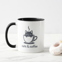 Cats and Coffee Minimalist Noir Feline Quote