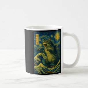 Mug Catzilla Funny Chat Japonais Art Starry Night Wave