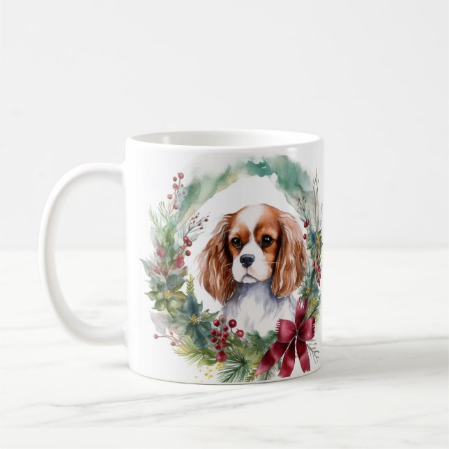 Mug Cavalier King Christmas Wreath Festive Pup (Gauche)