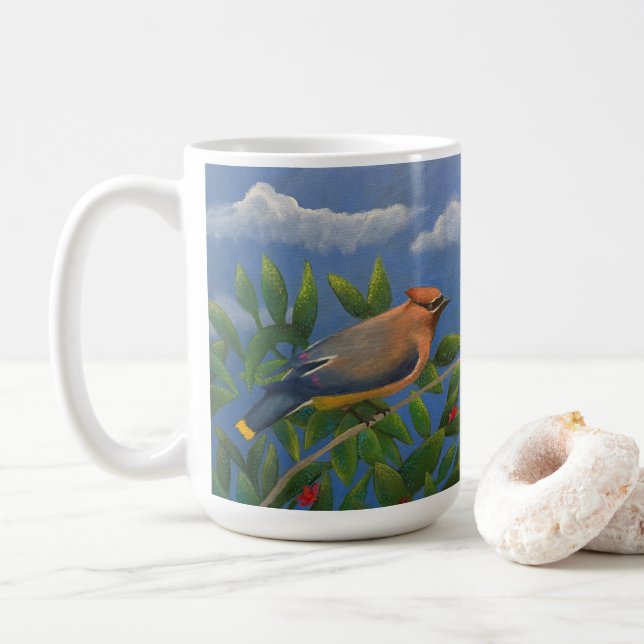 Mug Cedar Waxwing bird (Avec donut)