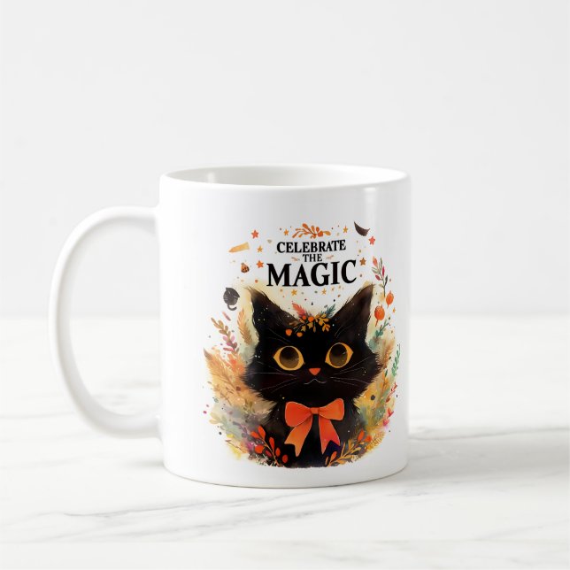 Mug Célébrez la magie - Chat d'Halloween (Gauche)
