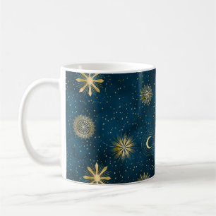 Mug Céleste Bleu et Or Starry Night Crescent Lune