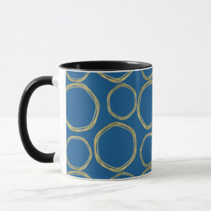 Mug Cercles dorés et bleu vif moderne tendance