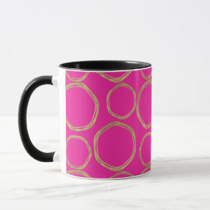 Mug Cercles dorés et rose vif chaud Amusement Moderne