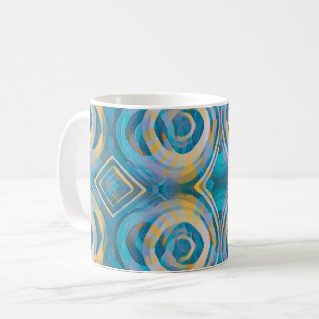 Mug Cercles et diamants Batik Turquoise et Jaune (Devant gauche)