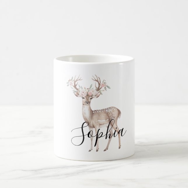 Mug Cerf Fleurs Roses (Centre)