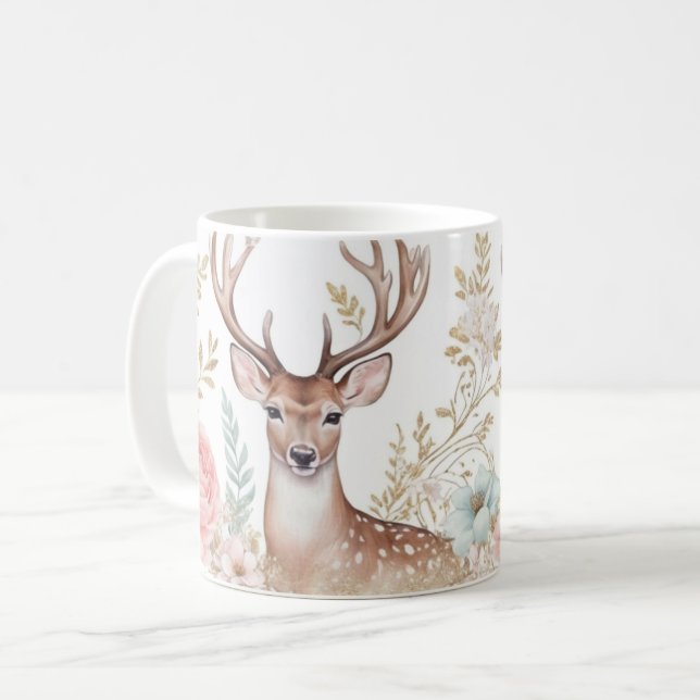 Mug Cerf Majestic et Harmonie Florale (Devant gauche)