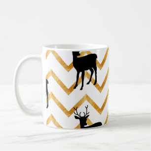Mug Cerf noir, motif de texture dorée.