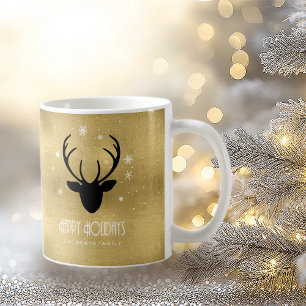 Mug Cerfs Antlers Silhouette & Flakes Gold ID861