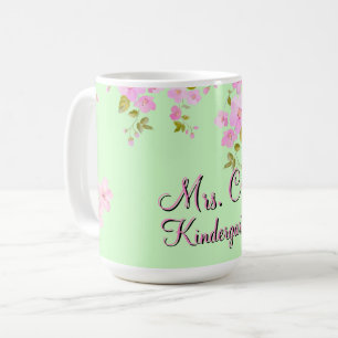 Mug Cerise Fleur Joli rose & Vert Personnalisé