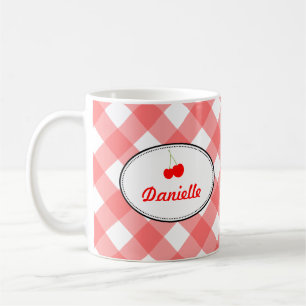 Mug Cerise rouge de pays de motif bleu de guingan