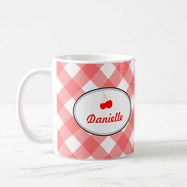 Mug Cerise rouge de pays de motif bleu de guingan (Gauche)
