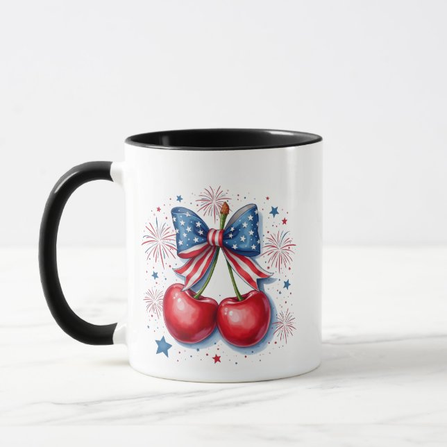 Mug Cerises avec Coquette Bow 4 juillet Américain (Gauche)