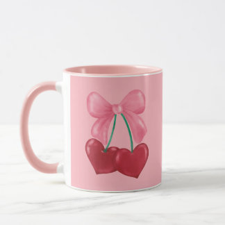 Mug Cerises rouges roses Coquette Bow mignonne Girl Mu