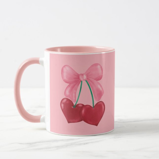 Mug Cerises rouges roses Coquette Bow mignonne Girl Mu (Gauche)