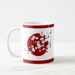 Mug Cerisier Fleur Rouge Noir Blanc Soleil Levant