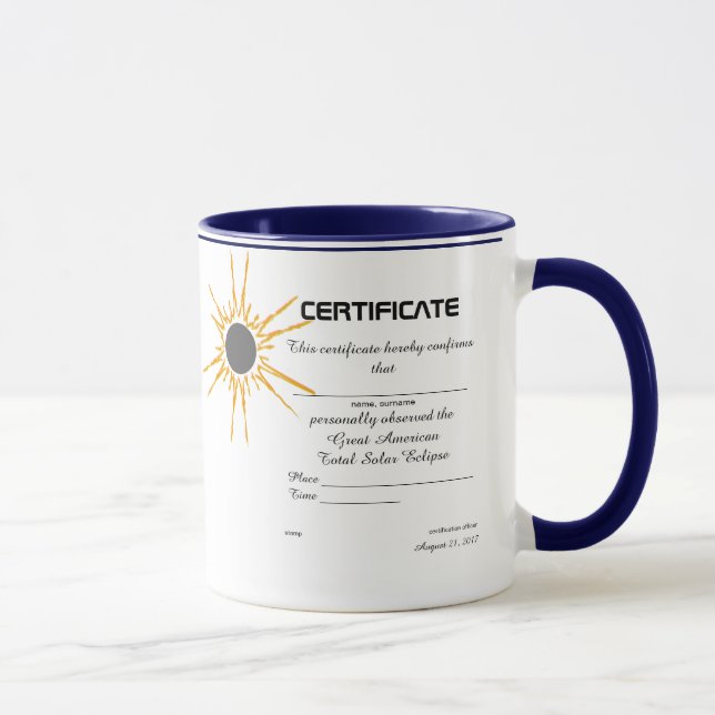 Mug Certificat d'observateur de l'Eclipse solaire amér (Droite)