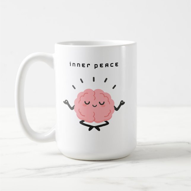 Mug Cerveau Méditant Mignon & Paix Intérieure Minimali (Gauche)