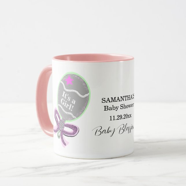 Mug C'est une fille rose Baby shower Nom (Devant gauche)