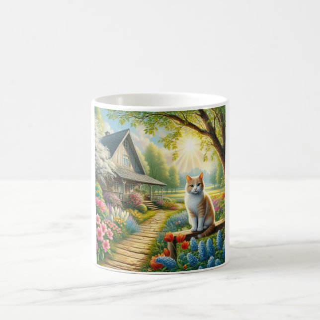 Mug Chalet de printemps/jardin & chat (Centre)