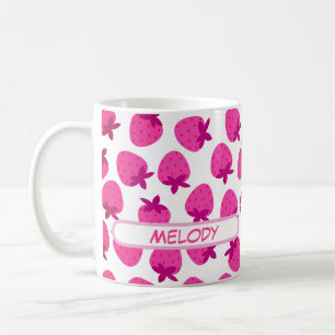Mug champ de fraise rose été nature fruit initial
