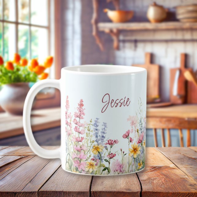 Mug Champ Fleur sauvage aquarelle personnalisé (Personalized Watercolor Wildflower Field Coffee Mug
)