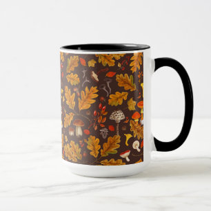 Mug Champignons forestiers et flore d'automne sur brun