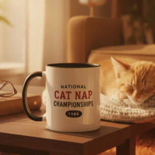 Mug Championnat de sieste de chat rétro drôle humour n