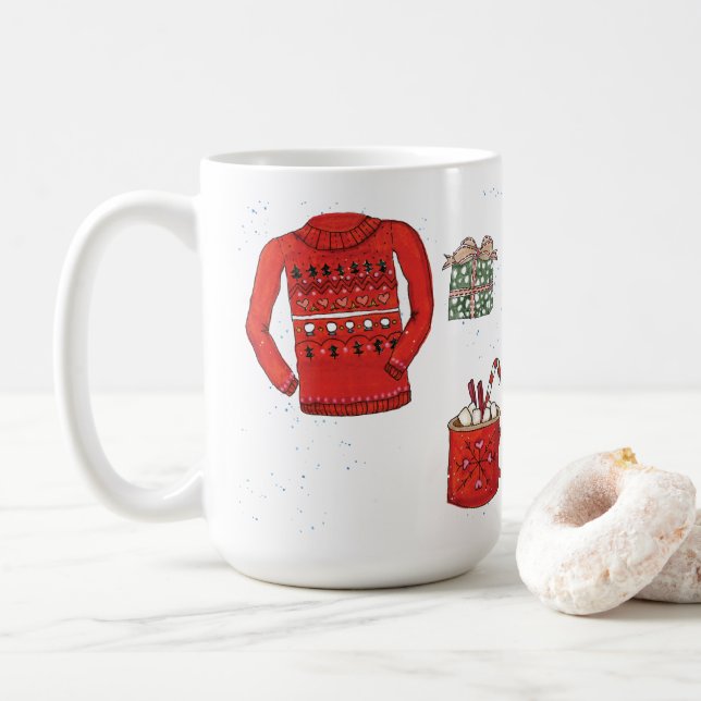 Mug Chandail de Noël, cadeau, et cacao chaud (Avec donut)