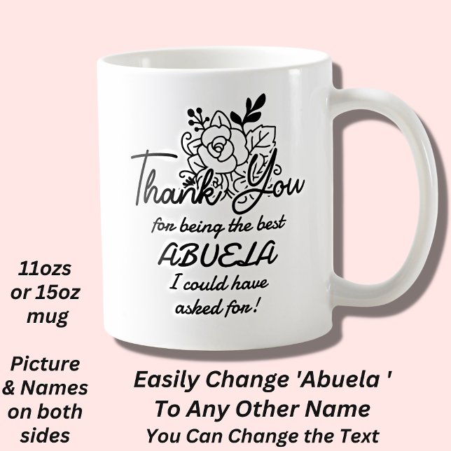 Mug Changez le nom de grand-mère - Abuela Merci Flower (Créateur téléchargé)