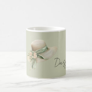 Mug Chapeau Crème Ruban Vert Fleurs de Pêche