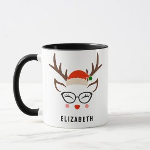 Mug Chapeau de Père Noël Renne Fille Mignonne Noël Noi