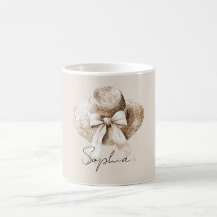 Mug Chapeau d'été crème joli nœud rose