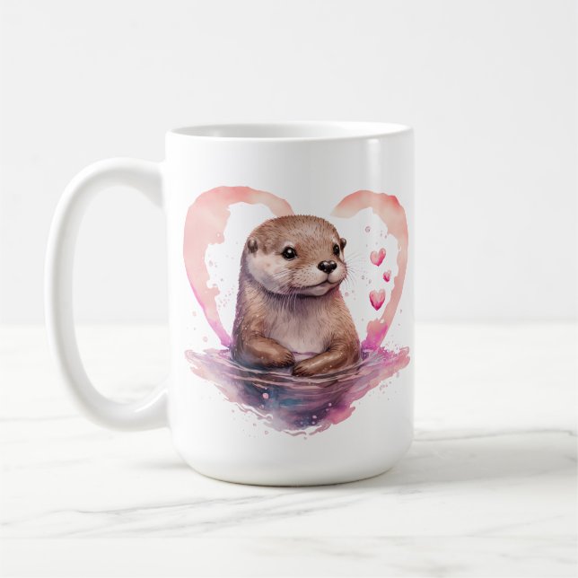 Mug Charmante mignonne Belle Aquarelle Rose Otter (Gauche)