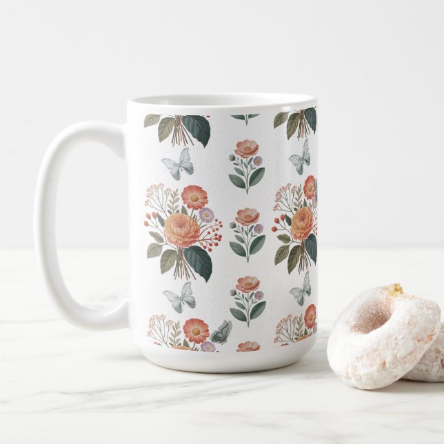 Mug Charme à fleurs avec ailes de papillon (Avec donut)