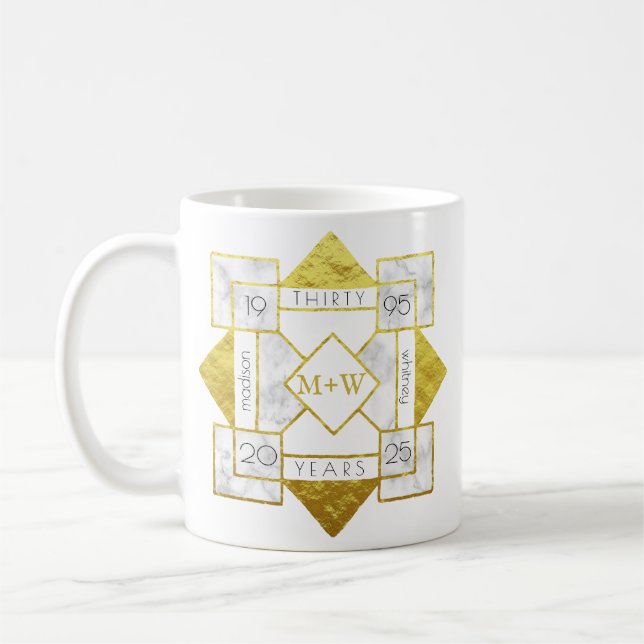 Mug Charme de feuille d'or de marbre d'anniversaire de (Gauche)