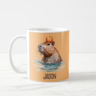 Mug Charming mignonne Capybara avec Orange et nom des